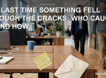 Sticky note and envelope slipping between two office desks