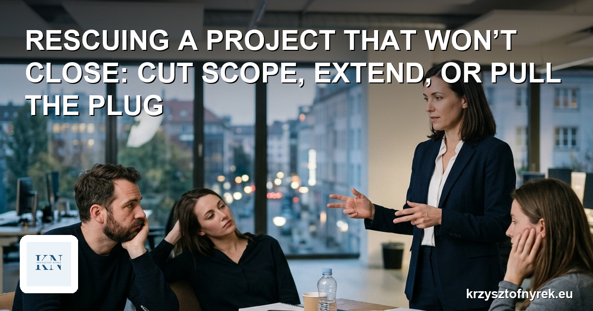 A project manager presenting options to a tired team late in the day
