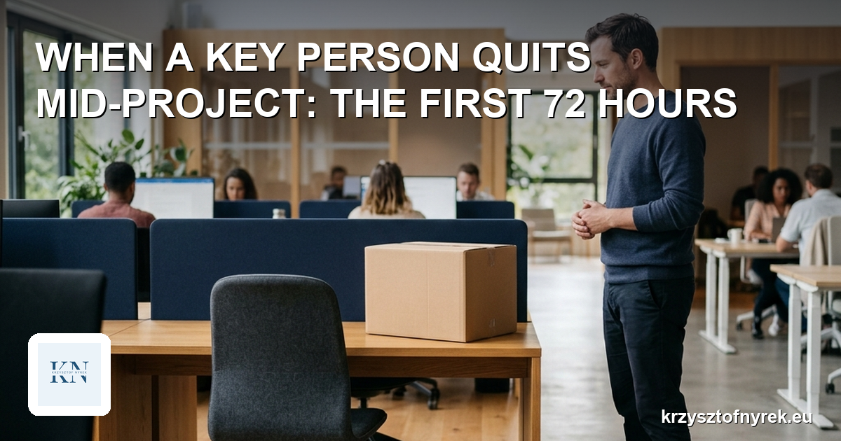 A project manager looking at an empty desk with a box on it