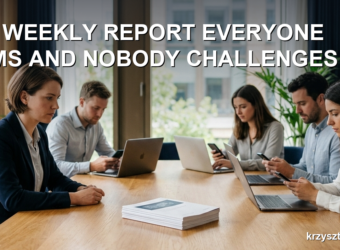 A printed report lying untouched on a meeting table while people look at their screens